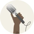 A graphic of hand holding a microphone