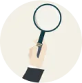 A graphic of a hand holding a magnifying glass